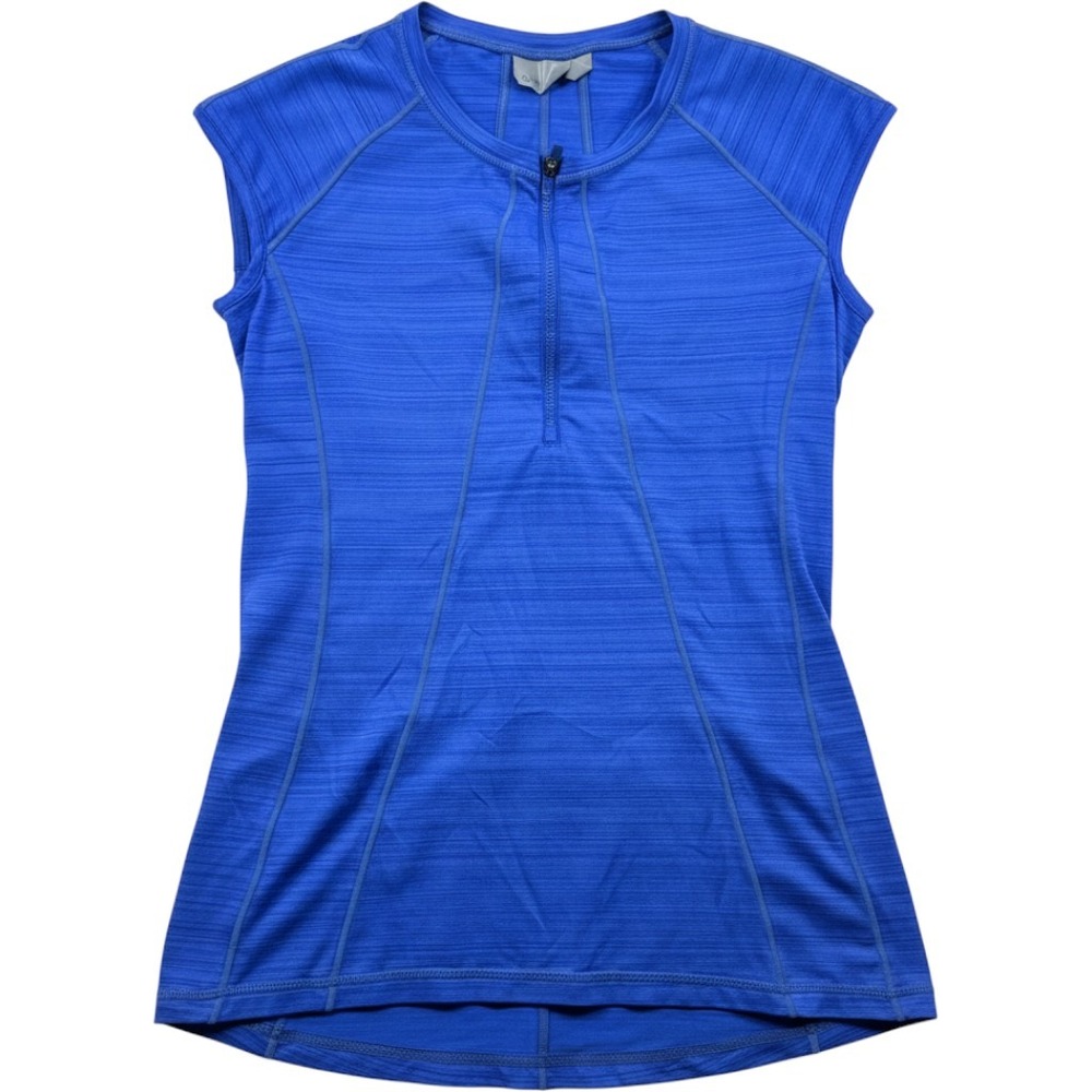 Athleta Blue Space Dye Half Zip Cycling Top Short Sleeve Back Pocket RN 54023
